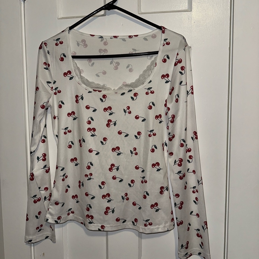 Cherry Print Long Sleeve Top